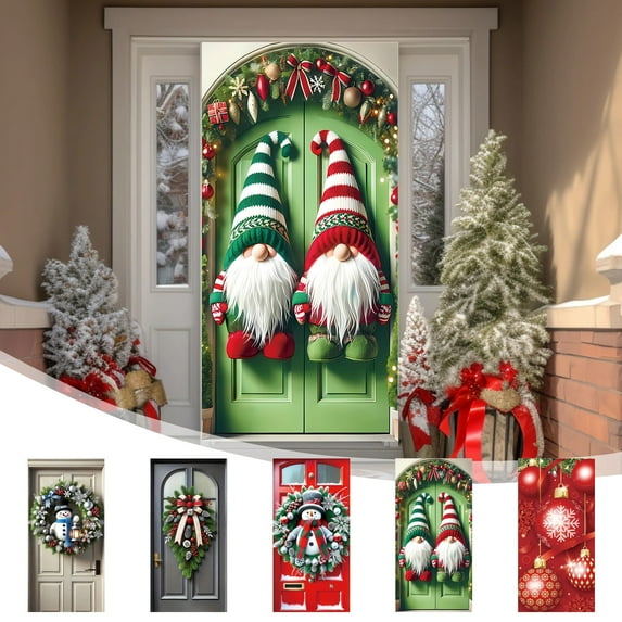 Dmlowu Christmas Door Cover, Merry Christmas Door Decorations, 35x71 inch Christmas Front Door Decorations for Holiday Party Christmas Decorations Indoor & Outdoor