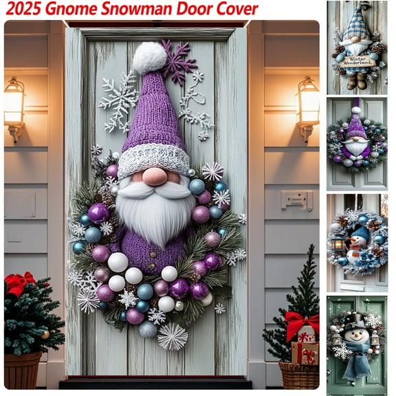 Dmlowu Christmas Door Cover - Snowman Christmas Door Decorations, 35x71 inch Merry Christmas Front Door Decorations for Holiday Party Christmas Decorations Indoor & Outdoor
