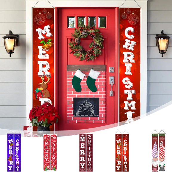 Dmlowu Christmas Door Decorations - 2pcs Christmas Decorations Porch Banner, Hanging Merry Christmas Banner Couplet for Holiday Party Outdoor Indoor Wall Home Decor