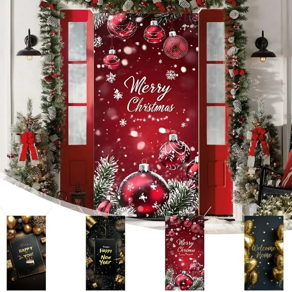 Dmlowu Christmas Door Decorations - Christmas Door Cover for Christmas Front Door Decorations, Merry Christmas Door Decorations for Holiday Party, 35x71 inch Christmas Door Covers for Front Door