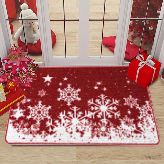 Dmlowu Christmas Doormat, Soft Non Slip Christmas Bathroom Rugs, 16x24" Quicker Dry Christmas Front Door Mat, Washable Rug for Bathroom Bedroom, Red Christmas Welcome Mat