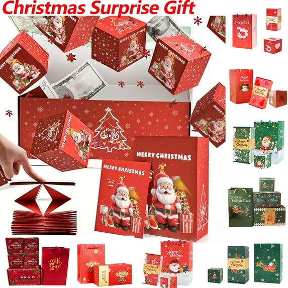 Dmlowu Christmas Gift Boxes - 2025 Upgraded Surprise Gift Box Explosion, Merry Surprise Box Gift Box for Money, Folding Bouncing Gift Boxes with Lids for Presents, 10pc