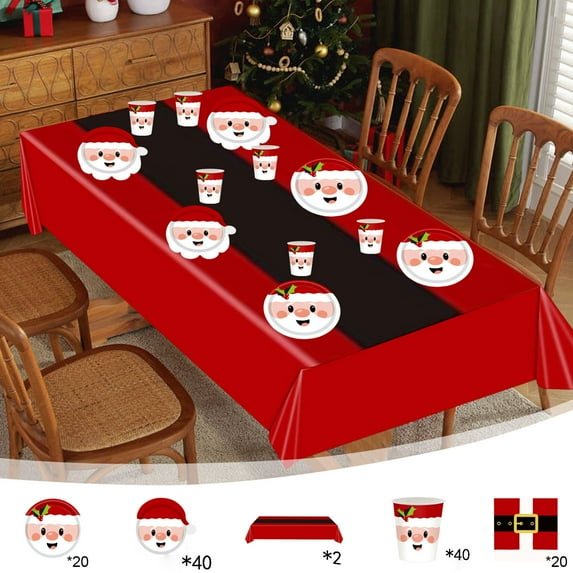 Dmlowu Christmas Paper Plates and Napkins Set - Christmas Decorations Tablecloth, Disposable Christmas Party Plates and Cups and Napkins Sets for Holiday Party Decor