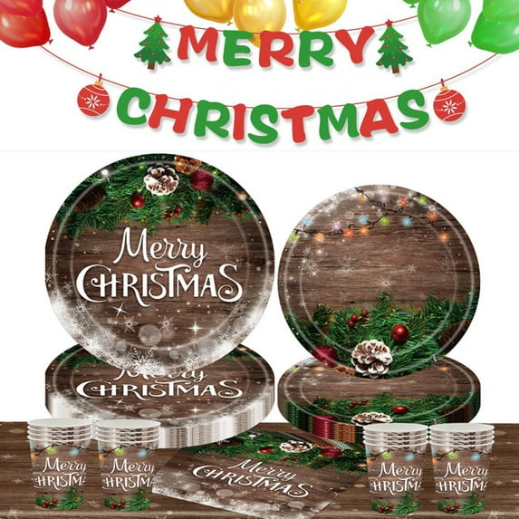 Dmlowu Christmas Paper Plates and Napkins Set - Disposable Christmas Party Plates and Cups and Napkins Sets for Holiday Party Decor, 16pcs Christmas Decorations Paper Plates