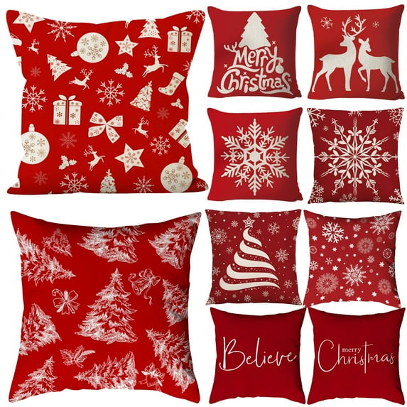 Dmlowu Christmas Pillow Covers 18x18, Red Merry Christmas Pillow Covers for Couch, Extra Soft Warm Throw Pillow Covers for Holiady Party Christmas Decorations