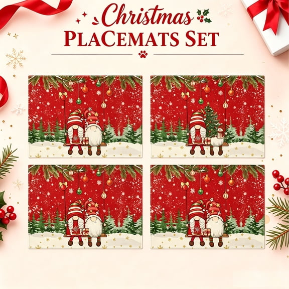 Dmlowu Christmas Placemats Set of 4, Heat-Resistant Washable Rectangular Table Mats, Christmas Table Decorations for Xmas Dining Home Kitchen Decor