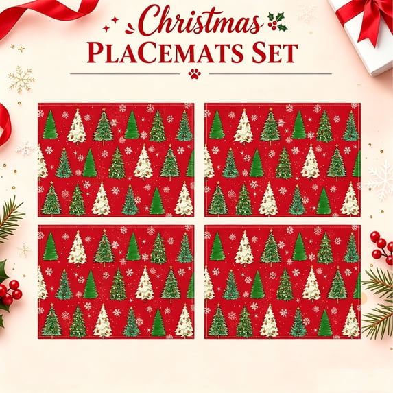 Dmlowu Christmas Placemats Set of 4, Heat-Resistant Washable Rectangular Table Mats, Christmas Table Decorations for Xmas Dining Home Kitchen Decor