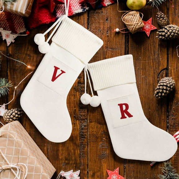 Dmlowu Christmas Stockings, 11x17 Inch Large Christmas Decorations Stocking, Soft Cute Personalized Christmas Stockings for Christmas Tree Decorations, White