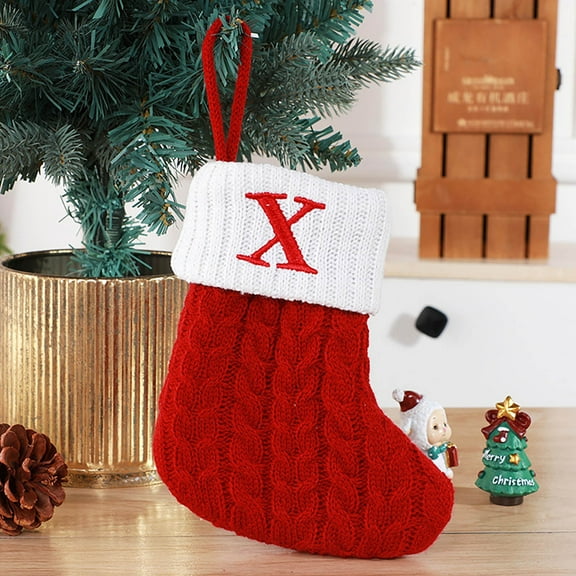 Dmlowu Christmas Stockings Decorations, 6x7 Incg Red Xmas Stockings with Initials, Luxury Soft Personalized Christmas Stockings for Holiday Party Christmas Tree Decorations Letter X