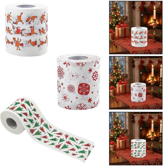 Dmlowu Christmas Toilet Paper - Ultra Clean Toilet Paper Bulk for Xmas Decor, Ultra Soft Clean Toilet Tissue for Holiday Party Christmas Decorations, 1 Roll