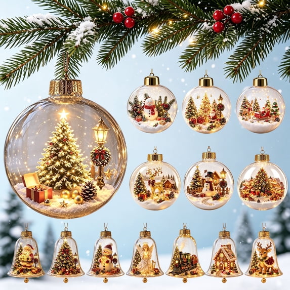 Dmlowu Christmas Tree Decorations, Lighted Holiday Scene Christmas Snow Globes, Christmas Decorations for Xmas Tree Home Office Party Mantel Shelf