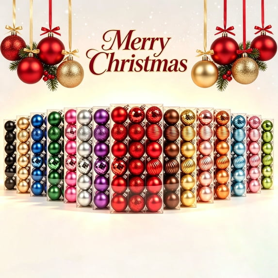 Dmlowu Christmas Tree Decorations, Shatterproof Plastic Christmas Balls with Hanging Strings, Lightweight Christmas Decorations for Xmas Tree Holiday Party, Black, 24Pcs