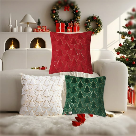 Dmlowu Christmas Tree Pillow Cover for Couch, Thickened Christmas Pillow Covers 18x18, Comfortable Christmas Throw Pillows Covers for Holiday Party Christmas Decorations