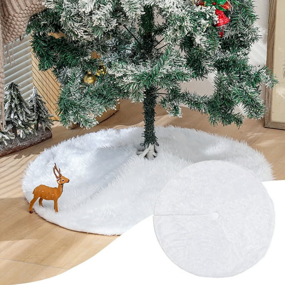 Dmlowu Christmas Tree Skirt - 31 inch White Plush Xmas Tree Skirt, Non Slip Christmas Tree Skirts for Holiday Party Christmas Decorations