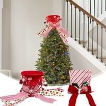 Dmlowu Christmas Tree Topper Hat - Large Xmas Tree Topper with Striped Bow Ribbon, Hollowed Christmas Tree Toppers for Holiday Party Home Decor, 8x8.6 inch