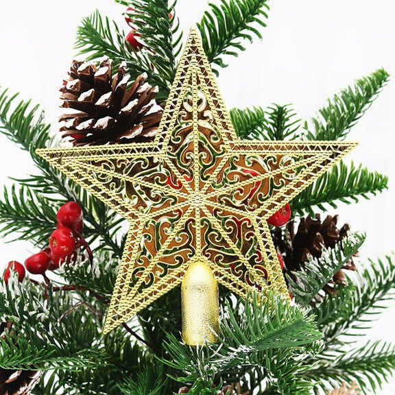 Dmlowu Christmas Tree Topper - Lighted Star Christmas Decorations for Xmas Tree Topper, 8x10 inch Merry Christmas Tree Top for Holiday Party, Shatterproof Christmas Ornament, Gold