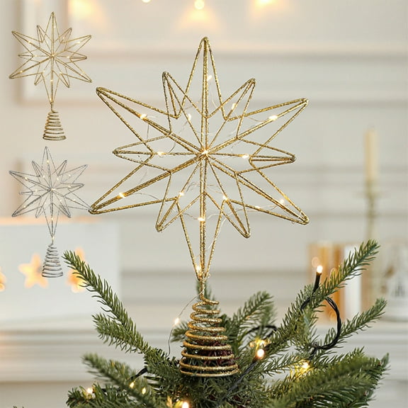 Dmlowu Christmas Tree Toppers - Xmas Star Tree Topper for Party Holiday Christmas Tree Decorations, 8x12 inch Hollowed Christmas Tree Toppers with Led Light