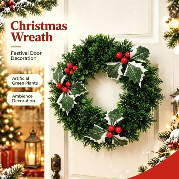 Dmlowu Christmas Wreath for Front Door, Artificial Wreaths for Front Door Wall Window, Christmas Decorations Indoor Ourdoor