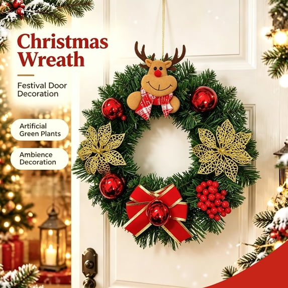 Dmlowu Christmas Wreath for Front Door, Artificial Wreaths for Front Door Wall Window, Christmas Decorations Indoor Ourdoor