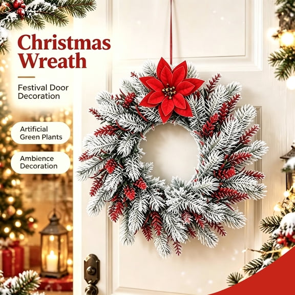 Dmlowu Christmas Wreath for Front Door, Artificial Wreaths for Front Door Wall Window, Christmas Decorations Indoor Ourdoor