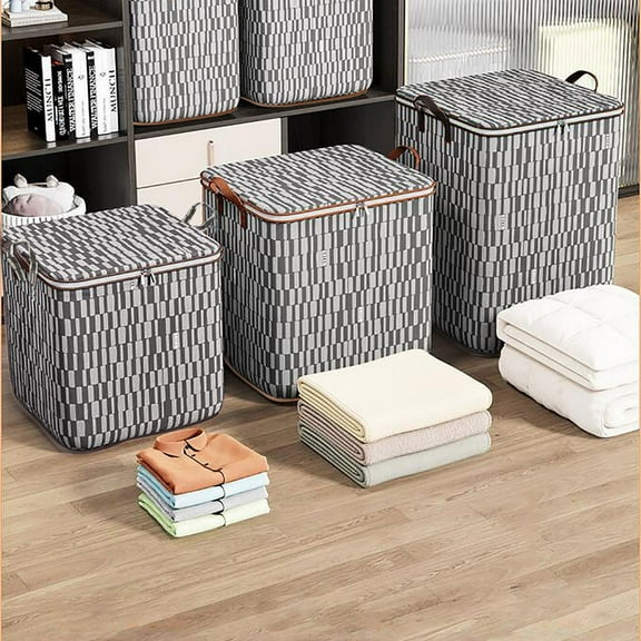 Dmlowu Clothes Storage Bags - Large Capacity Blanket Storage Bins, Foldable Closet Organizers and Storage, Portable Comforter Storage Bag for Clothing, Blanket, Bedding