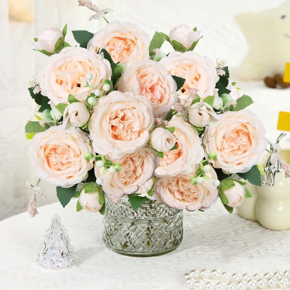 Dmlowu Champagne Pink Artificial Roses, UV Resistant Fake Flowers for Outdoor Wedding Centerpieces, Home Decor, Flower Arrangements, Multi Colors