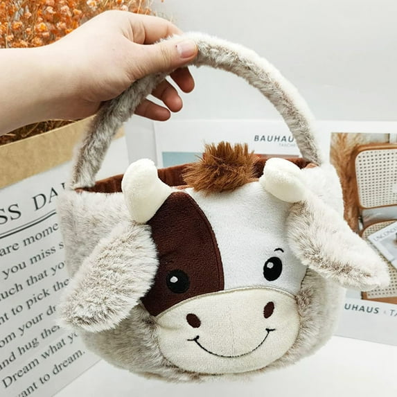 Dmlowu Cow Easter Basket for Kids - Large Easter Basket with Handle, Portable Storage Basket for Organizing Flowers Storage Bins Easter Egg Hunt Prizes