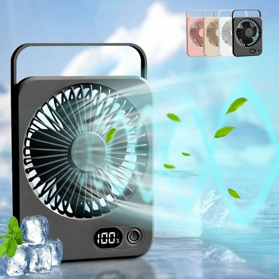 Dmlowu Desk Fan Ultra Quiet Powerful Portable Fan for Travel, Long Lasting Mini Cooling Fan for Office School Home, 5 Speed Rechargeable Standing Table Fan, 5x6.5 Inch
