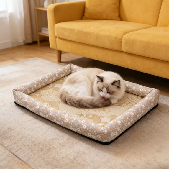 Dmlowu Dog Bed for Small Medium Dogs, Soft Washable Cooling Mat for Dogs Cats, Non-Slip Heat Reducing Breathable Cat Bed for Indoor Outdoor Use