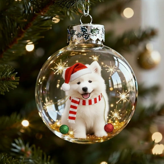 Dmlowu Dog Christmas Ball Ornaments - Glass Christmas Tree Ball Ornaments, Christmas Ball Hanging Ornaments for Xmas Tree, Home, Party, Holiday Christmas Decorations, 4"/10cm
