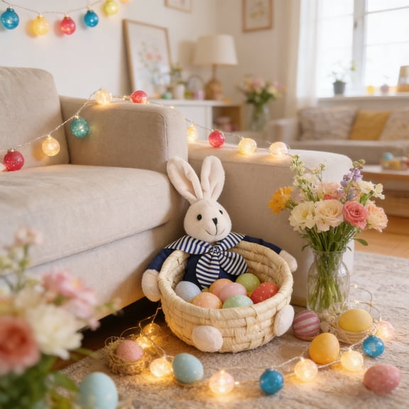 Dmlowu Easter Bunny Baskets - Woven Wicker Basket with Rabbit Ears, Imitation Rattan Flower Baskets with Handles, Portable Easter Eggs Storage Basket for Kids