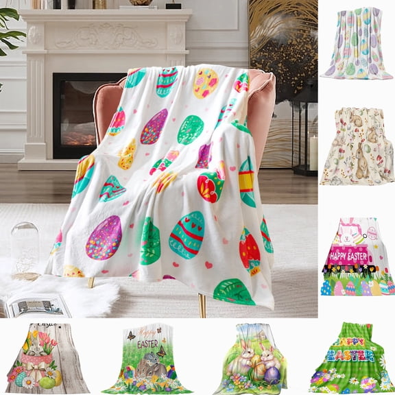 Dmlowu Easter Bunny Throw Blanket - Extra Soft Warm Bed Fleece Blanket for Couch Sofa Bed, Easter Decorations Blankets Gifts, 28x40"