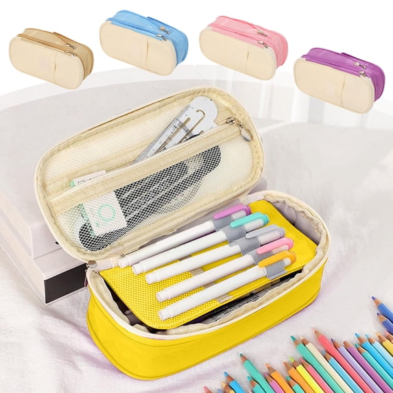 Dmlowu Expandable Pencil Pouch with Adjustable Capacity, Multi-Compartment Pen Case with Handle for Colored Pencils Sticky Notes Makeup Brushes