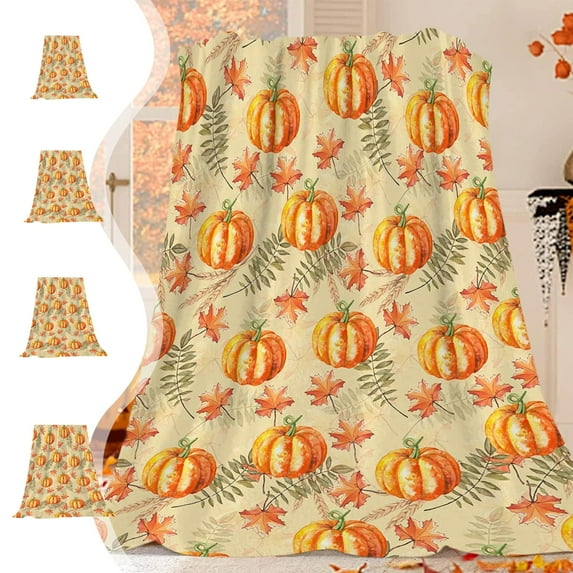 Dmlowu Fall Throw Blanket, Luxury Maple Leaf Pumpkin Halloween Blanket, Warm Soft Throw Blanket for Holiday Party Thanksgiving Halloween Decorations, 39x51 inch
