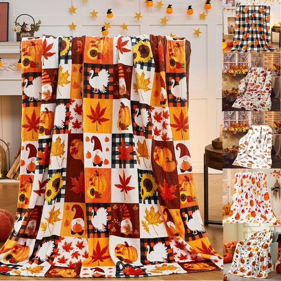 Dmlowu Fall Throw Blanket, Pumpkin Maple Leaf Halloween Throw Blanket, Comfortable Fleece Blanket for Halloween Decorations Outdoor & Indoor, 28x39 inch Fall Blanket Decorations for Home