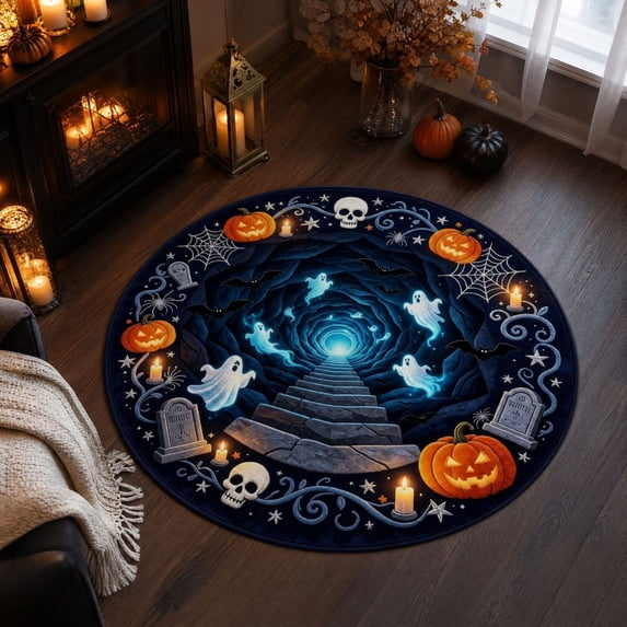 Dmlowu Halloween Area Rug, Optical Illusion Non-Slide Round Rugs for Living Room Entryway Bedroom Party, Halloween Decorations Indoor Outdoor
