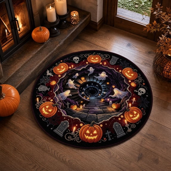 Dmlowu Halloween Area Rug, Optical Illusion Non-Slide Round Rugs for Living Room Entryway Bedroom Party, Halloween Decorations Indoor Outdoor