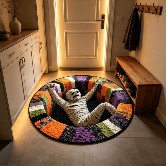 Dmlowu Halloween Area Rug, Optical Illusion Skeleton, Non-Slide Round Rugs for Living Room Entryway Bedroom Party, Halloween Decorations Indoor Outdoor