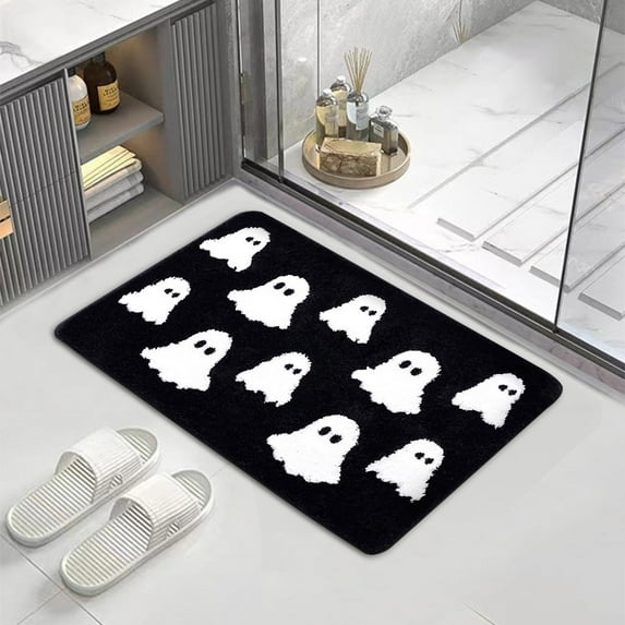 Dmlowu Halloween Bathroom Rugs, Extra Soft Ghost Bath Mat, Non Slip Door Mat for Holiday Party Halloween Decorations Outdoor & Indoor, 16x24 Inch Halloween Decorations Shower Mat