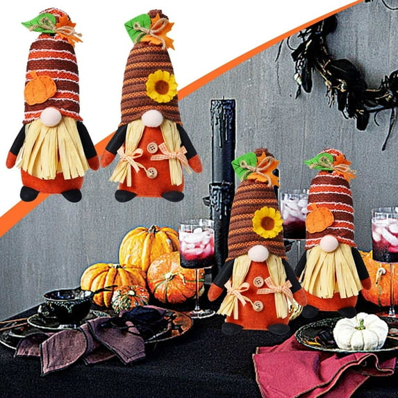 Dmlowu Halloween Gnomes Handmade Thanksgiving Gnomes Decorations for Yard Home Office, Pumpkin Faceless Dolls Fall Gnomes for Thanksgiving Halloween Decorations Outdoor, 5x11 Inch