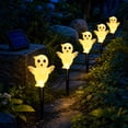 thumbnail image 1 of Dmlowu Halloween Solar Lights Outdoor, 5 Pack Waterproof Ground Stake Orange Pumpkin Lights, Spooky Halloween Decorations for Outdoor Garden Lawn, 1 of 6