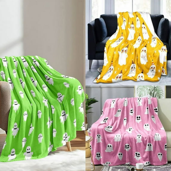 Dmlowu Halloween Throw Blanket, Fluffier Soft Ghost Throw Blanket, Luxury Warm Fleece Blanket, 39x59 inch Fall Throw Blanket for Holiday Party Halloween Decorations Outdoor & Indoor