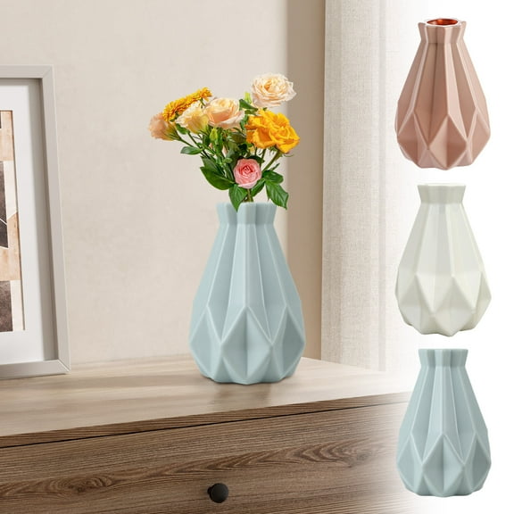 Dmlowu Imitation Ceramic Vase, Lightweight Shatterproof Flower Vase, Small Vases for Centerpieces Holiday Halloween Thanksgiving Christmas Decorations, 4x8 Inch Plastic Vase