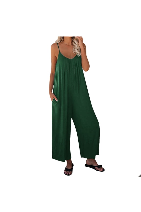 Jumpsuits for Women Casual Summer Long Pants Rompers Sleeveless Loose Baggy Spaghetti Strap Overalls Jumper with Pockets