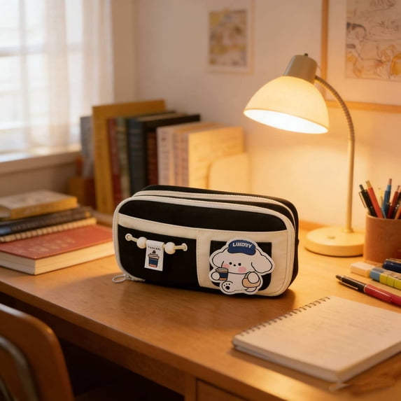 Dmlowu Large Capacity Pencil Case, Cute Multi Pocket Pen Pouch with Elastic Strap, Portable Stationery Organizer Bag for Office Supplies