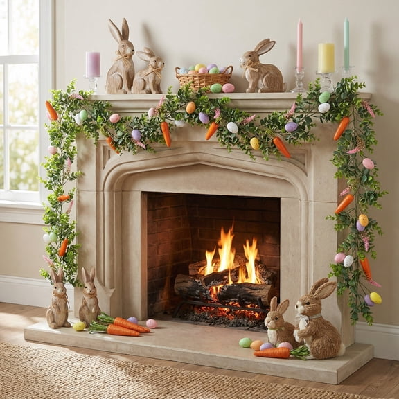 Dmlowu Long Easter Artificial Garland with Eggs - Spring Garland Farmhouse, Hanging Easter Wreath Decorations for Front Door Kitchen Fireplace Home Indoor Outdoor