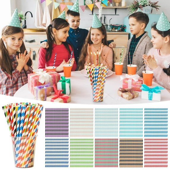Dmlowu Paper Straws Disposable 100 Pack - Striped Straws in 9 Colors - Durable - Non-Soggy Paper Straws for Drinking and Crafts