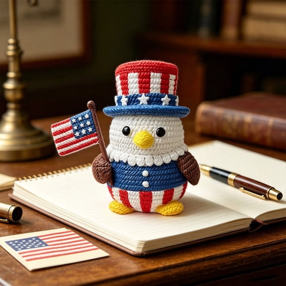 Dmlowu Patriotic Resin Eagle Mini Figurines, Handcrafted Knitted Eagle Statue, Red White Blue Desk Decor for Home Office Mantel, 4th of July Decorations