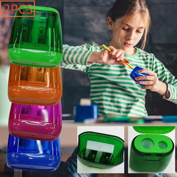 Dmlowu Pencil Sharpener for Classroom, 2pcs Double Hole Pencil Sharpener With Cover, Manual Pencil Sharpener with Large Shavings Box, Easy-to-Clean Design for Office Supplies