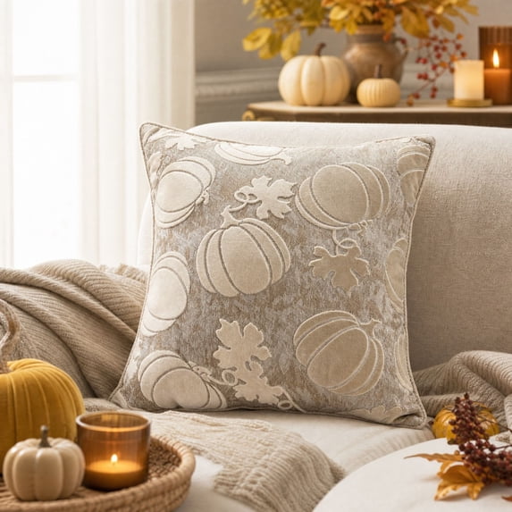 Dmlowu Pillow Covers 18x18in for Couch, Soft Plush Corduroy Embroidered Pillow Cases for Thanksgiving Halloween Decor, Fall Decorations for Home